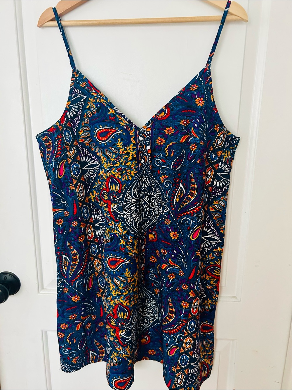 SHEIN Blue Paisley V-Neck Spaghetti Strap Mini Dress
